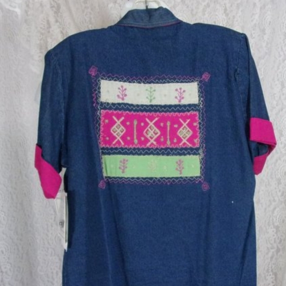 County Wear Blue Denim Jacket Maxi  Dress Pink Applique Embellished NWT - Picture 5 of 8